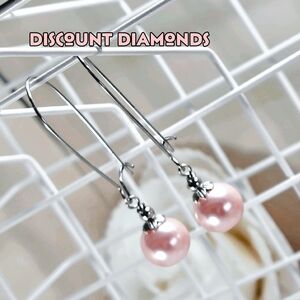 Pink South Sea Shell 10 mm Pearl Earrings Wire Hook on 925 Silver